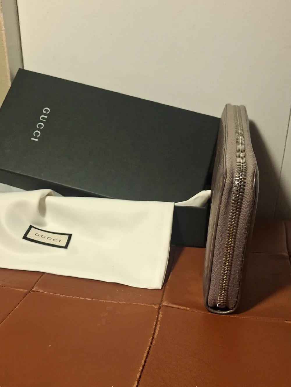Gucci Metallic Taupe GG Zip Around Wallet - Metallic Beige - Picture 7 of 12